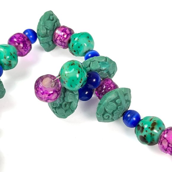 Blue Cinnabar Vase Bead Necklace w/ Blue Cats Eye Beads & Glass Lampwork Beads - Picture 12 of 12